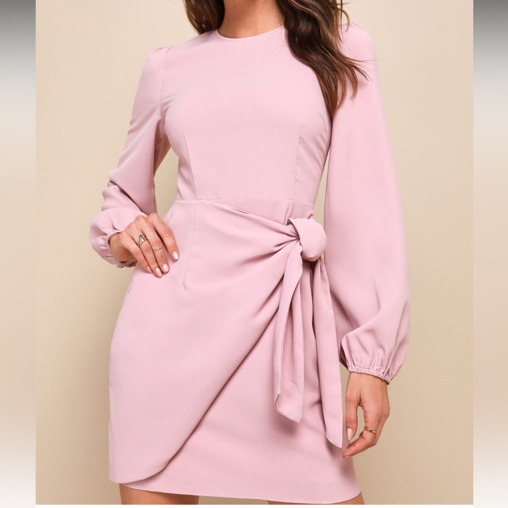 Believe It or Knot Rose Pink Long Sleeve Tie-Front Skater Dress